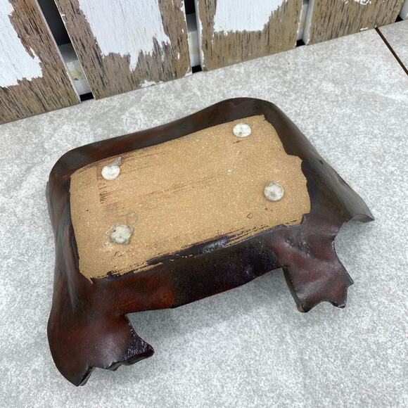 Pottery Pig Dish Ceramic Reddish Brown Unique 8” x 5” Trinket Dish Soap Dish - Picture 6 of 8